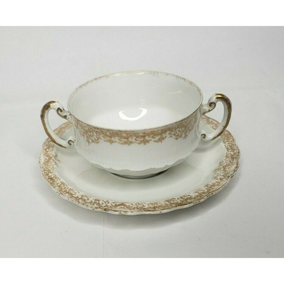 Theodore Haviland Limoges France Tea Cup and Saucer White Gold Design - Picture 10 of 12